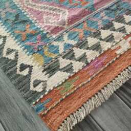 Kilim Rug Multicolour, Handmade Artisan Afghan Turkish Persian Rug, Navajo Moroccan Bohemian Flatweave, Natural Wool Dhurrie 130x79 cm - thumbnail 3