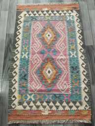 Kilim Rug Multicolour, Handmade Artisan Afghan Turkish Persian Rug, Navajo Moroccan Bohemian Flatweave, Natural Wool Dhurrie 130x79 cm - thumbnail 1