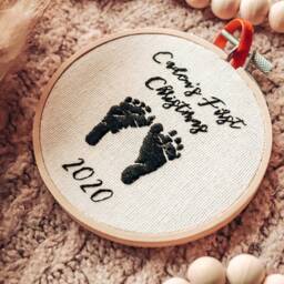 Embroidered Baby's First Christmas Ornament Custom Footprint Keepsake