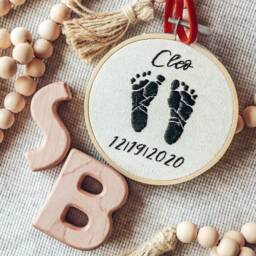 Embroidered Baby's First Christmas Ornament Custom Footprint Keepsake - thumbnail 4