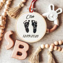 Embroidered Baby's First Christmas Ornament Custom Footprint Keepsake - thumbnail 2