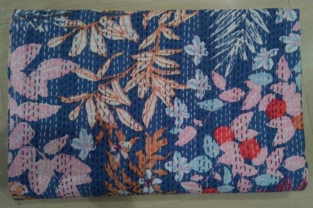 Indian Kantha Quilt Bedspread Blanket Coverlet Perfect Bed Matching Bedding Bedcover Queen Size 90x108 - image 1