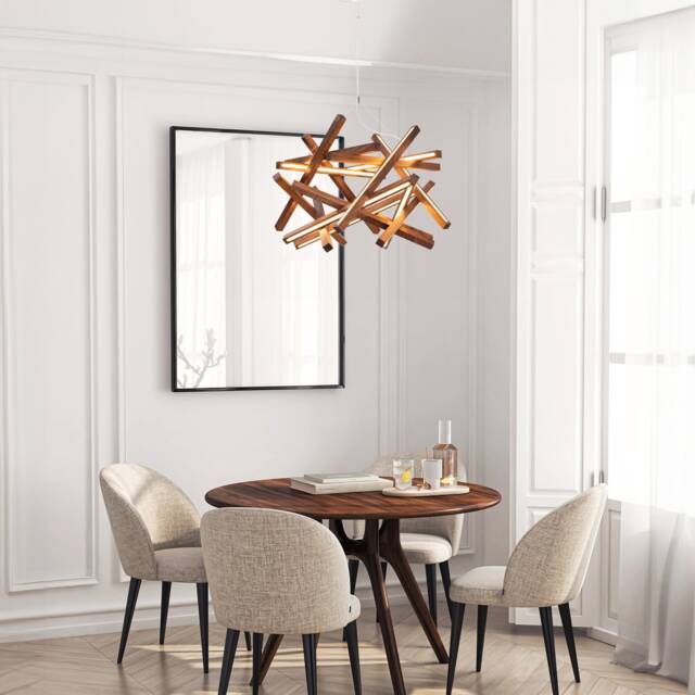Wooden Chandelier Lighting, Torus, Modern Lamp With Spherical Shape For Industrial & Modern Dining Room Above Table Lights - image 1