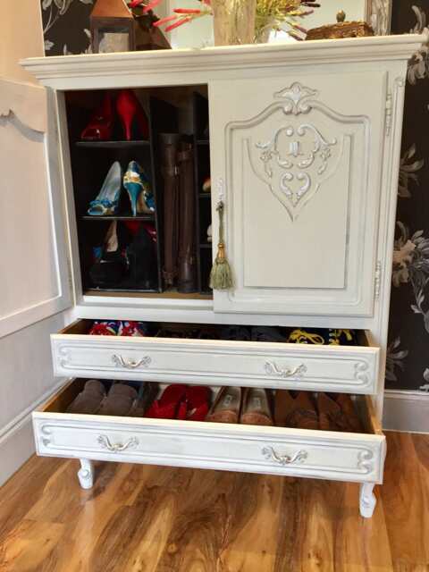 Carved French Oak Shoe Storage - Shabby Chic, Painted White - image 1