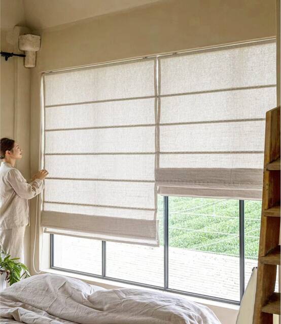 40 Colors , 100% Linen Custom Roman Shades With Chain Mechanism, Flat Shade Window Treatment, Blinds - image 1