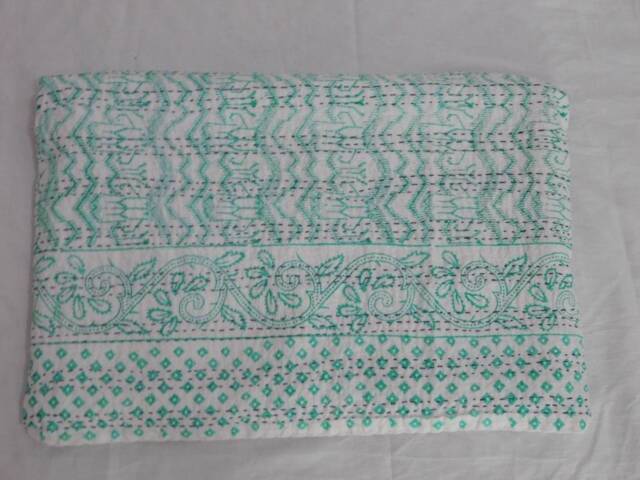 Handmade Cotton Kantha Quilt Indian Bedspread, Throw Blanket - image 1