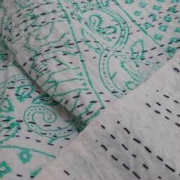 Handmade Cotton Kantha Quilt Indian Bedspread, Throw Blanket - thumbnail 2