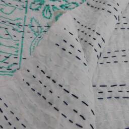 Handmade Cotton Kantha Quilt Indian Bedspread, Throw Blanket - thumbnail 4