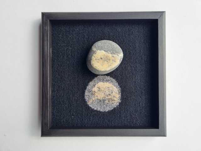 Woven Beach Stone Tapestry in Frame Black Sea Wall Art, Rock Reflection - image 1