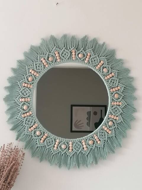 Green Beaded Mirror - Nursery Wall Decor Housewarming & Mother's Day Gift Living Room Boho Express Shipping - image 1
