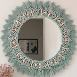 Green Beaded Mirror - Nursery Wall Decor Housewarming & Mother's Day Gift Living Room Boho Express Shipping - thumbnail 3