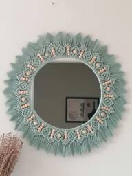 Green Beaded Mirror - Nursery Wall Decor Housewarming & Mother's Day Gift Living Room Boho Express Shipping