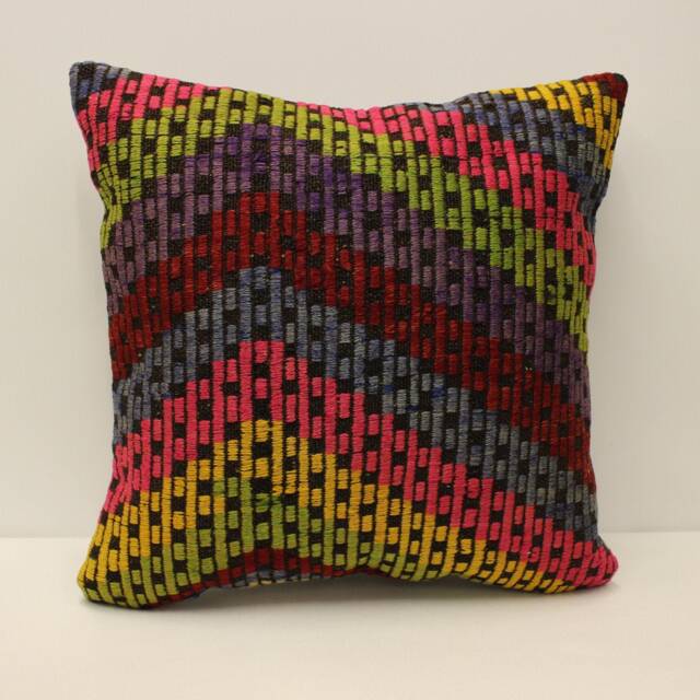 Home Decor Pillow, Bohemian Kilim 20x20 Anatolian Coastal Tribal Nomadic Pillow Cover, 4Ef-435 - image 1