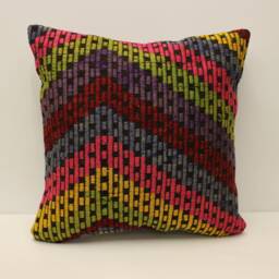 Home Decor Pillow, Bohemian Kilim 20x20 Anatolian Coastal Tribal Nomadic Pillow Cover, 4Ef-435 - thumbnail 1
