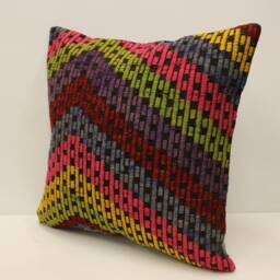 Home Decor Pillow, Bohemian Kilim 20x20 Anatolian Coastal Tribal Nomadic Pillow Cover, 4Ef-435 - thumbnail 3