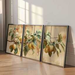 Lemon Tree Wall Art Set Of 3 Prints, Citrus Botanical Posters, Yellow Fruit Branch Decor, Mediterranean Kitchen Prints - thumbnail 3