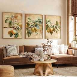 Lemon Tree Wall Art Set Of 3 Prints, Citrus Botanical Posters, Yellow Fruit Branch Decor, Mediterranean Kitchen Prints - thumbnail 2