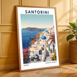 Santorini Art Print Blue Domes, Greek Island Coastal Decor - thumbnail 3