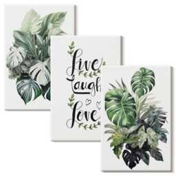 Canvas Wall Art Set Of 3 - Leafy Plants With The Words Live, Laugh, Love, Green Art, & Flowers Hanging Piece - thumbnail 1