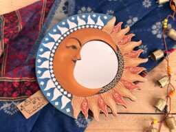 Sun & Moon Mosaic Mirror, Handmade Fair Trade Wall Colourful Round Wooden Boho Home Decor