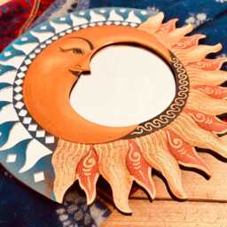 Sun & Moon Mosaic Mirror, Handmade Fair Trade Wall Colourful Round Wooden Boho Home Decor - thumbnail 4