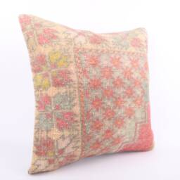 "Handwoven Turkish Kilim Pillow Bohemian Wool Couch Cushion - 24"" X 24" - thumbnail 2