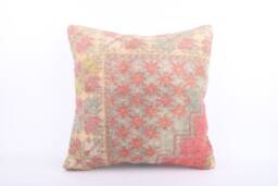 "Handwoven Turkish Kilim Pillow Bohemian Wool Couch Cushion - 24"" X 24"