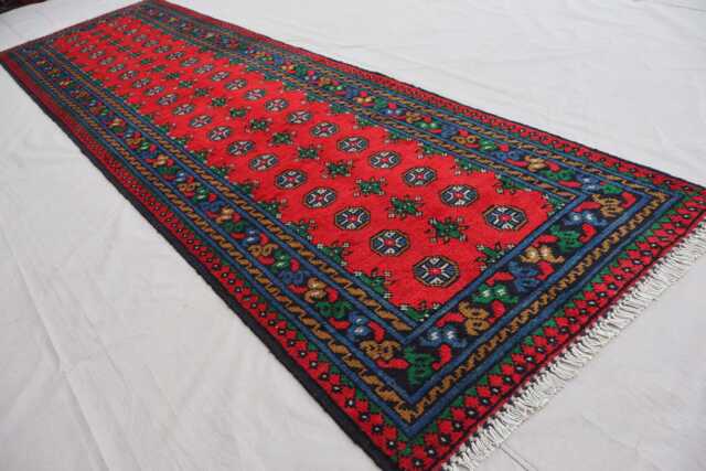 2'7x9'3 Ft Red Runner Rug, Afghan Traditional Hand Knotted Veg Dyes Plush Wool Rug, Oriental Turkmen Hallway Kitchen - image 1