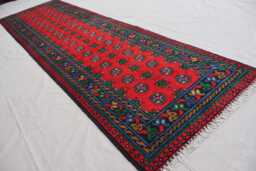 2'7x9'3 Ft Red Runner Rug, Afghan Traditional Hand Knotted Veg Dyes Plush Wool Rug, Oriental Turkmen Hallway Kitchen - thumbnail 1