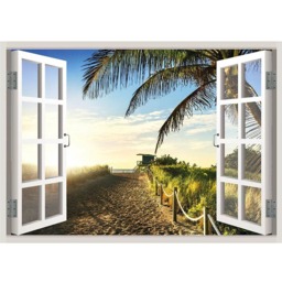 Miami Beach Sand View Window 3D Wall Decal Art Removable Wallpaper Mural Home Decor - thumbnail 2