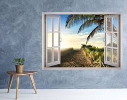 Miami Beach Sand View Window 3D Wall Decal Art Removable Wallpaper Mural Home Decor - thumbnail 1