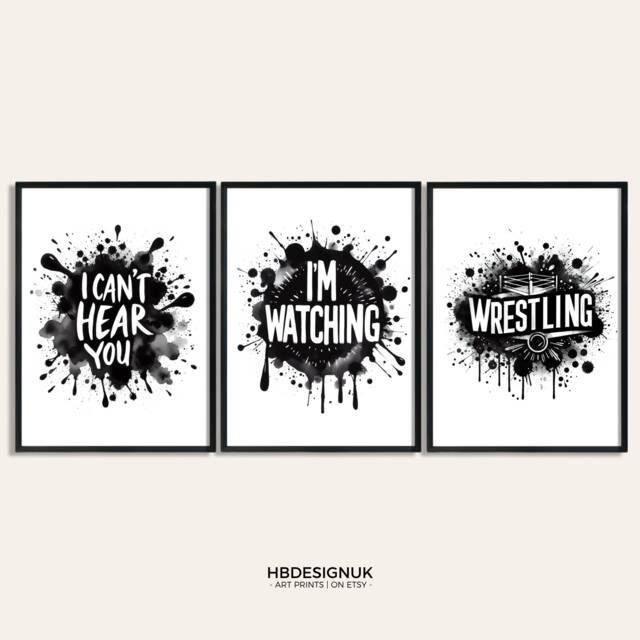Wrestling Wall Art - Set Of 3 Wrestler Prints - Boys Bedroom Decor Poster Gifts Kids Artwork Pictures Designs - image 1