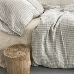 Linen Duvet Cover With Pillowcases, Blue Pinstripes French Bedding Vintage Style , Exclusive Limited Edition - thumbnail 3