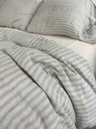 Linen Duvet Cover With Pillowcases, Blue Pinstripes French Bedding Vintage Style , Exclusive Limited Edition - thumbnail 1