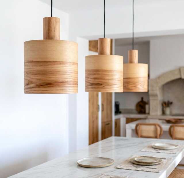 Set Of 3 Olive Wood Pendant Light For Kitchen Island, Mid-Century Hanging Lamp Set, Fixture For A Cozy Home - image 1