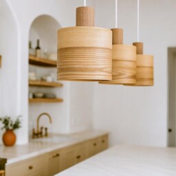 Set Of 3 Olive Wood Pendant Light For Kitchen Island, Mid-Century Hanging Lamp Set, Fixture For A Cozy Home - thumbnail 3