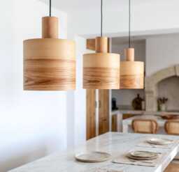 Set Of 3 Olive Wood Pendant Light For Kitchen Island, Mid-Century Hanging Lamp Set, Fixture For A Cozy Home