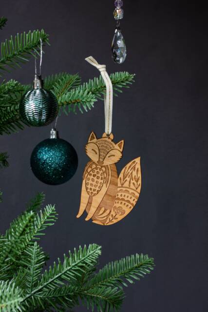 Fox Wood Ornament [Folk Art, Scandinavian Christmas, Personalized Gifts, Stocking Stuffers, Nordic Woodland Ornament] - image 1