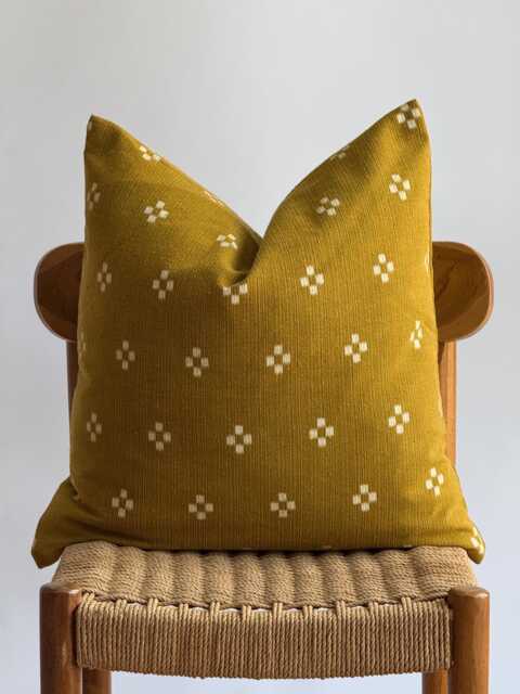 Mustard Hmong Batik Pillow Cover Ethnic Home Decor - image 1