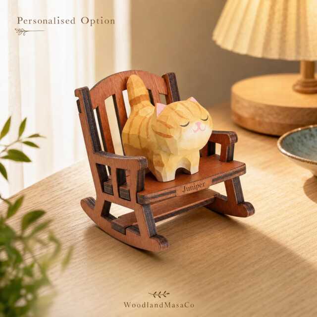 Personalised Wooden Cat Figure - Engraved Name Gift For Lover - image 1