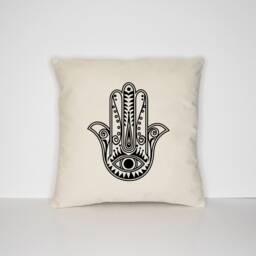 Evil Eye Hamsa Pillow Cover Fatima Hand Cotton Cushion - thumbnail 1