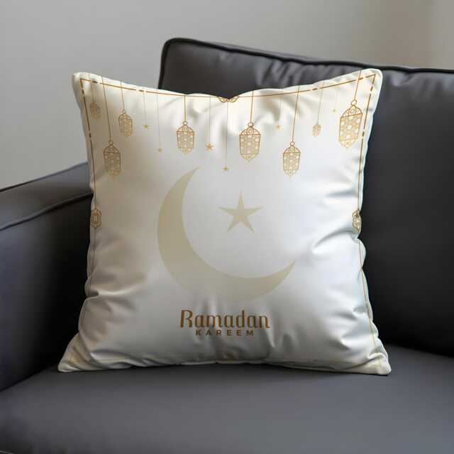 Ramadan Kareem Cushion Cover, Lantern Islamic Pillowcase, Elegant Eid Moon Star Sofa Case - image 1