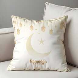 Ramadan Kareem Cushion Cover, Lantern Islamic Pillowcase, Elegant Eid Moon Star Sofa Case - thumbnail 4
