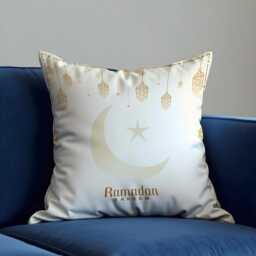 Ramadan Kareem Cushion Cover, Lantern Islamic Pillowcase, Elegant Eid Moon Star Sofa Case - thumbnail 3