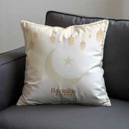 Ramadan Kareem Cushion Cover, Lantern Islamic Pillowcase, Elegant Eid Moon Star Sofa Case - thumbnail 1