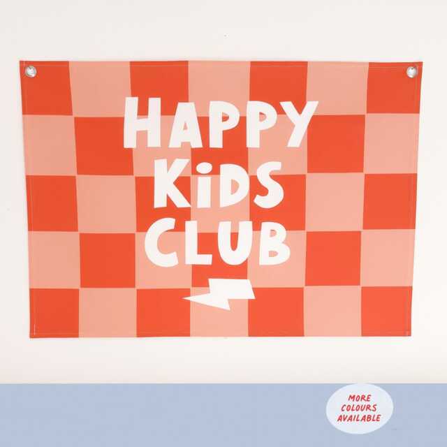 Happy Kids Club Wall Hanging - More Colours Available - Children's Decor Checkered Nursery Decoration - image 1