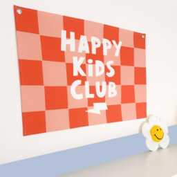 Happy Kids Club Wall Hanging - More Colours Available - Children's Decor Checkered Nursery Decoration - thumbnail 2