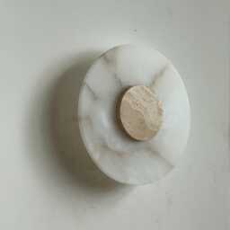 Luminous Alabaster Wall Sconce With Travertine Medallion, Modern Minimalist Handmade Sconce, Lamp, Art - thumbnail 2