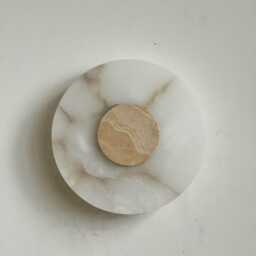 Luminous Alabaster Wall Sconce With Travertine Medallion, Modern Minimalist Handmade Sconce, Lamp, Art - thumbnail 3