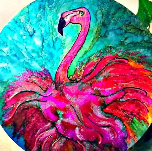 Hand Painted Pink Flamingo Metal Wall Art Coastal Tropical Decor - image 1